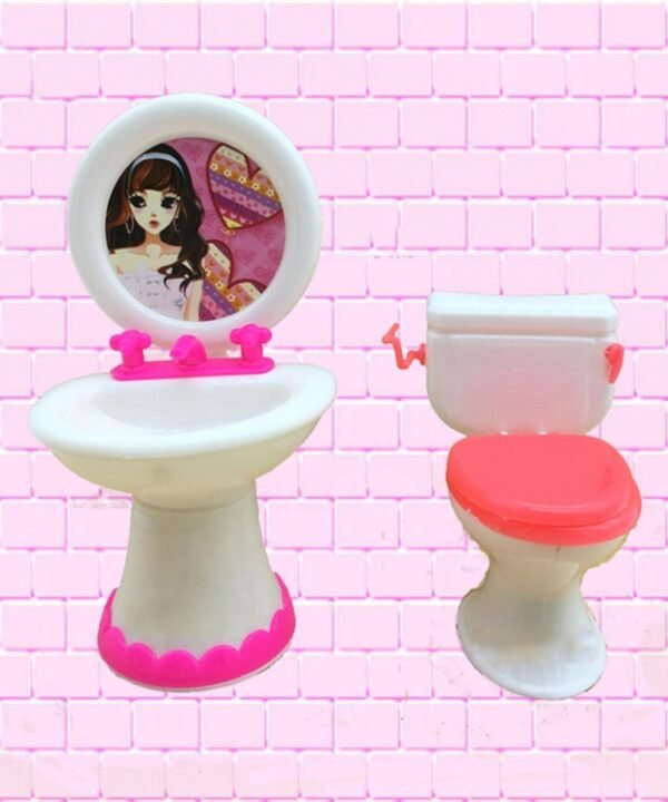 3 PCS Doll House Plastic Accessories Set Wash Basin Toilet