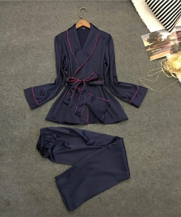 Bathrobe Pajamas Imitation Silk Pajamas Lapel Casual Silk Home Wear, M, L, XL