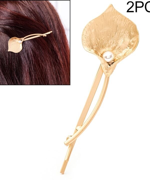 2 PCS Fashion Wedding Hair Jewelry Flower Barrettes Solid Metal Leaf Pearl Hairpins
