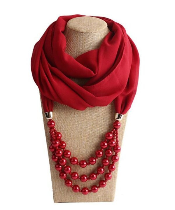 National Style Scarf with Imitation Pearl Necklace