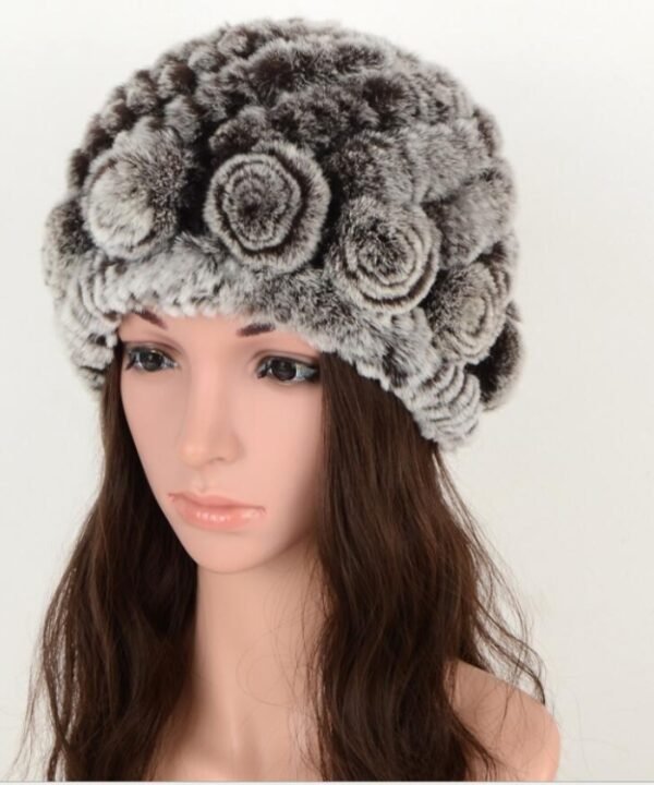 Real Rabbit Fur Grass Pineapple Hat Korean Version of the Women's Warm Earmuffs, Purple, Red and brown, Red and black, white and black, white and brown, black and black, black and brown, double black, double brown, Colorful 1, Colorful 2, Colorful 3...