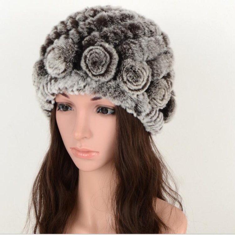 Real Rabbit Fur Grass Pineapple Hat Korean Version of the Women's Warm Earmuffs, Purple, Red and brown, Red and black, white and black, white and brown, black and black, black and brown, double black, double brown, Colorful 1, Colorful 2, Colorful 3...