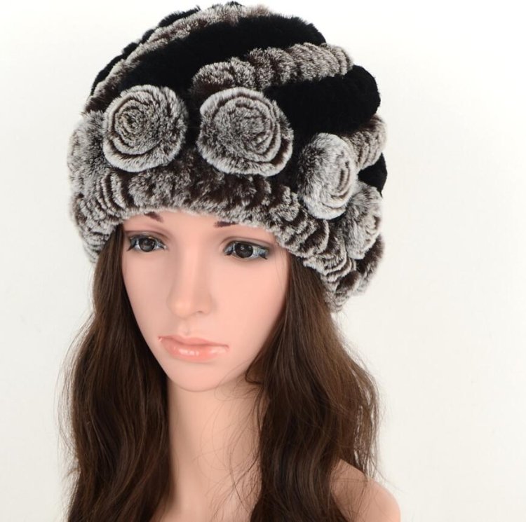 Real Rabbit Fur Grass Pineapple Hat Korean Version of the Women's Warm Earmuffs, Purple, Red and brown, Red and black, white and black, white and brown, black and black, black and brown, double black, double brown, Colorful 1, Colorful 2, Colorful 3... - Image 2