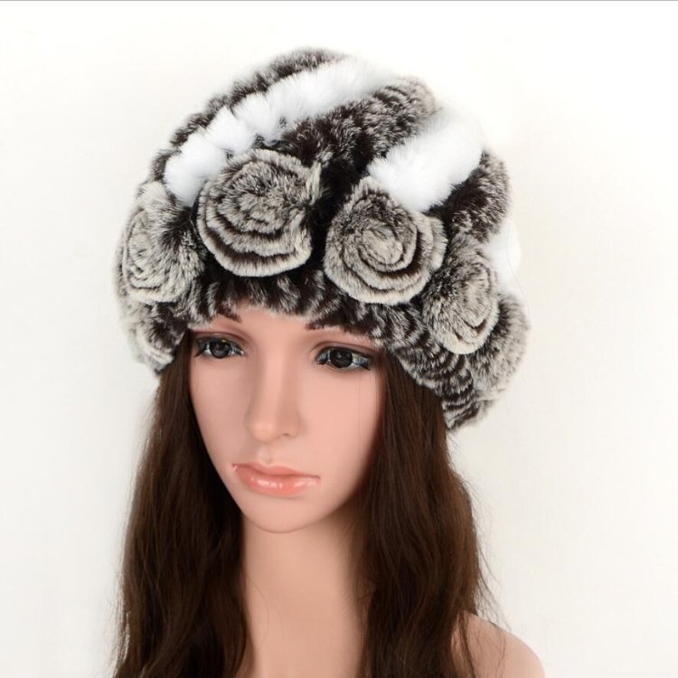 Real Rabbit Fur Grass Pineapple Hat Korean Version of the Women's Warm Earmuffs, Purple, Red and brown, Red and black, white and black, white and brown, black and black, black and brown, double black, double brown, Colorful 1, Colorful 2, Colorful 3... - Image 5