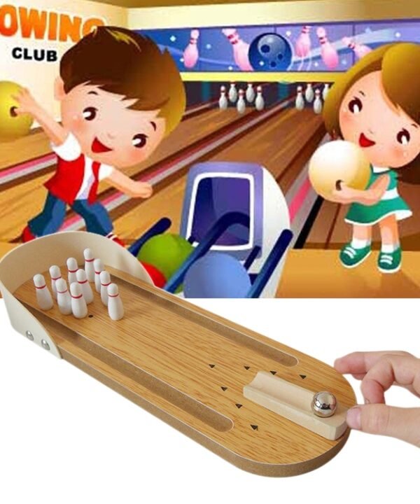 Tabletop Classic Desk Ball Toy Wooden Mini Bowling Game for Children and Adult, Size: 29.5 x 10cm