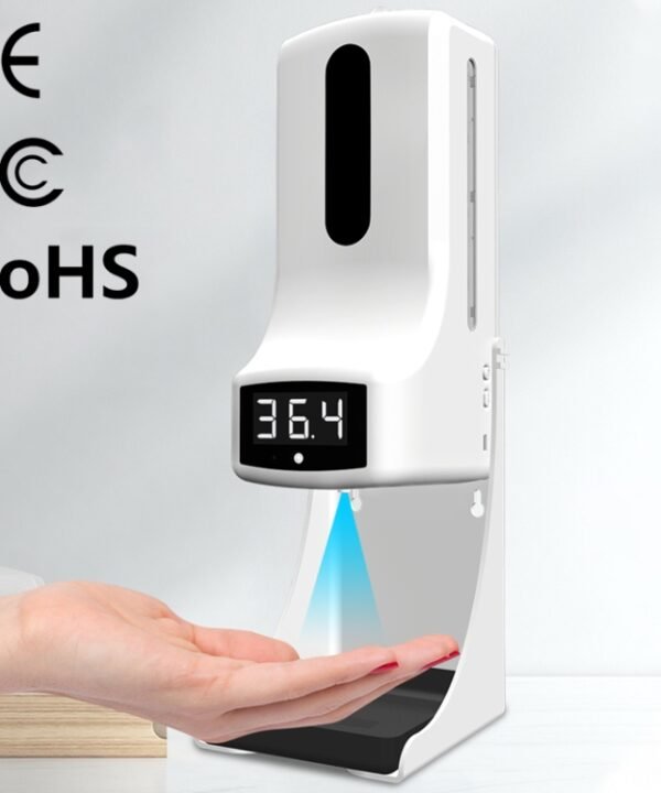 K9 Pro Handsfree Non-contact Body Light-sensitive Distance Sensor Thermometer + 1000ml Automatic Non-contact Liquid Soap Dispenser with Base Mount