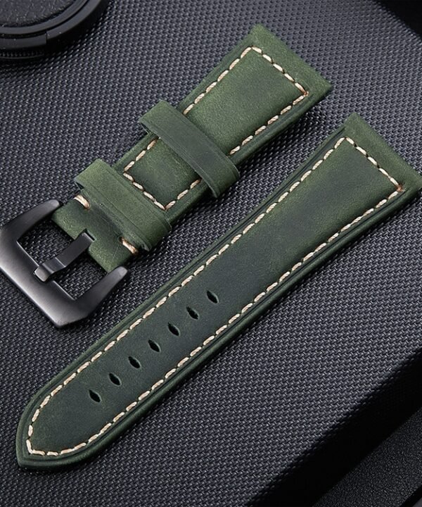 Crazy Horse Layer Frosted Black Buckle Watch Leather Watch Band, Size: 26mm