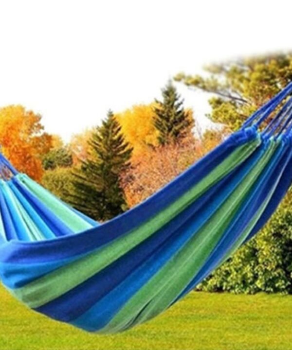 Stripe Outdoor Canvas Hammock Dual People Widening Swing Bed, Size: 190cm x 150cm, 190cm x 150cm (Blue), 190cm x 150cm (Red+Yellow), 200 x 150cm (Blue+Yellow)