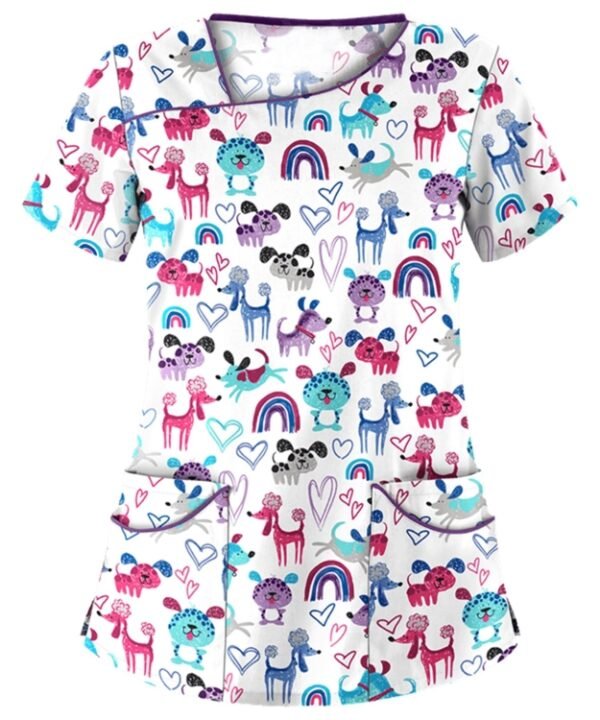 Printed Round Neck Slim-fit Nurse Uniform T-shirt (Color:Light Blue Size:XXXL), S, M, L, XL, XXL, XXXL