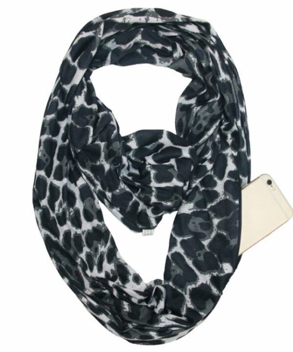 Multi-function Fashion Zip Pocket Design Scarf(Leopard Black Red)