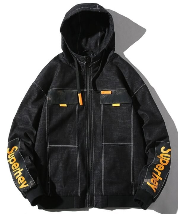 Hooded Casual Letter Print Tooling Denim Jacket for Men, M, L, XL, XXL, XXXL, XXXXL