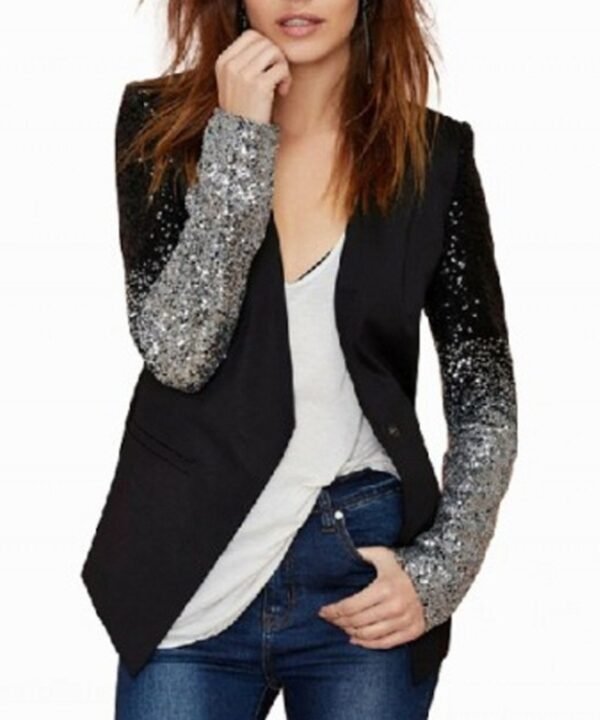 Sequins Slim Casual Women Suit (Color:Black Size:S), S, M, L, XL, XXL, XXXL, 4XL