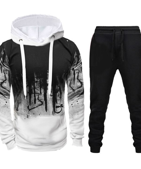 Men Loose Print Hoodie Sport Sweatshirt Set (Color:Army Green Size:XXXL), S, M, L, XL, XXL, XXXL, XXXXL, 5XL