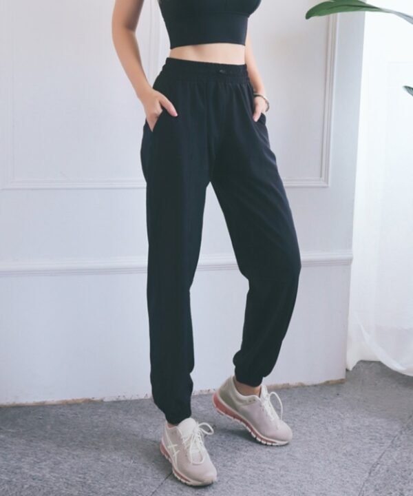 High Waist Drawstring Fitness Pants Loose Casual Sports Yoga Clothes (Color:Quicksand Powder Size:S)