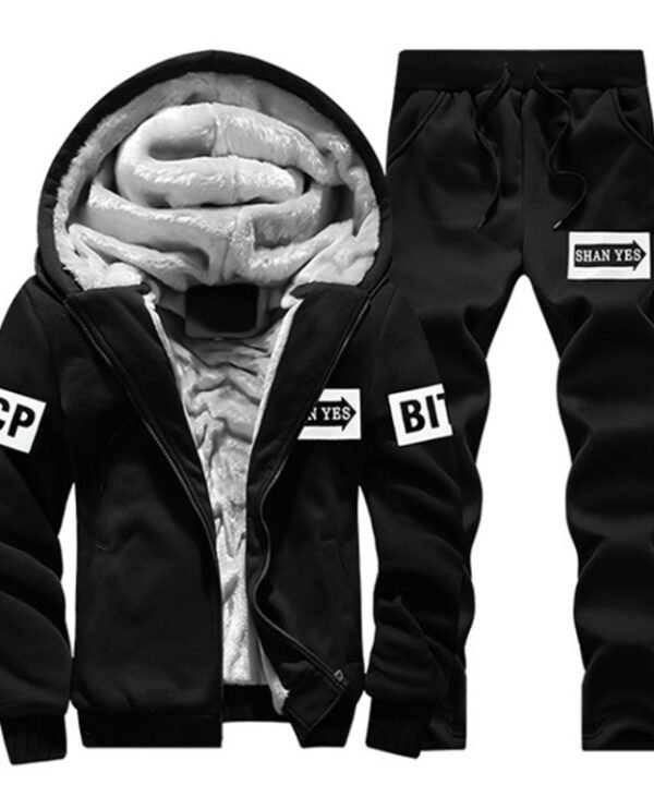2 in 1 Winter Letter Pattern Plus Velvet Thick Hooded Jacket + Trousers Casual Sports Set for Men, M, L, Xl, Xxl, XXXL, XXXXL