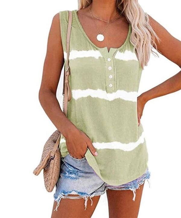 Loose Tie-dye Striped Printed Vest T-shirt for Ladies (Color:Green Size:S), S, M, L, XL, XXL, XXXL