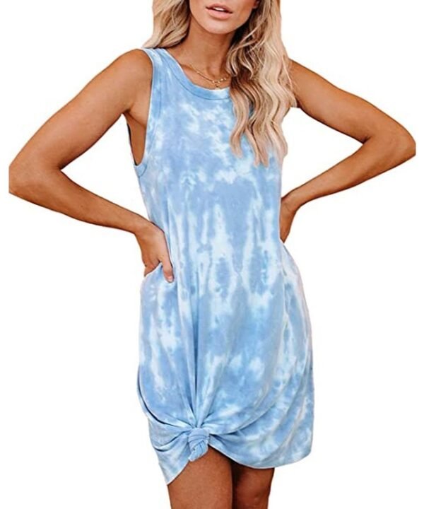 Tie-dye Printing Loose Round Neck Vest Dress Mid-length A-line Skirt for Ladies, S, M, L, XL, XXL