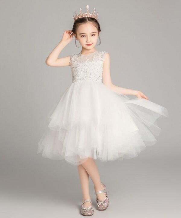 Sleeveless Short Lace Princess Dress Pettiskirt Performance Formal Dress for Girls, 100cm, 110cm, 120cm, 130cm, 140cm, 150cm, 160cm