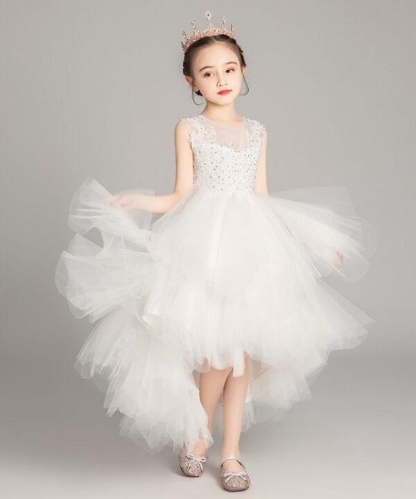 Sleeveless Short Front and Long Back Lace Princess Dress Pettiskirt Performance Formal Dress for Girls, 100cm, 110cm, 120cm, 130cm, 140cm, 150cm, 160cm