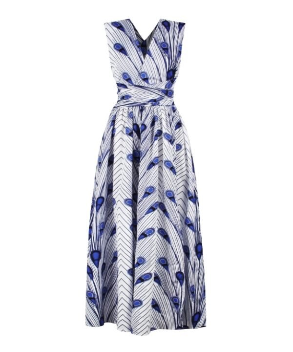 Ladies Feather Print Lace Slit Dress, S, M, L, XL