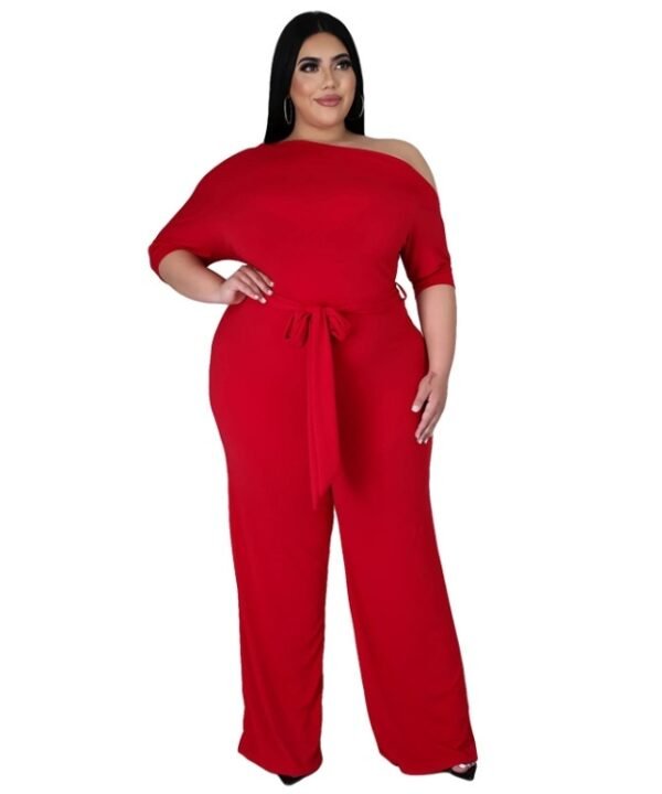 Solid Color Oblique Shoulder Strap Jumpsuit Wide-leg Pants, L, XL, XXL, XXXL, XXXXL