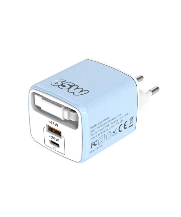 65W GaN Fast Charger with Built-in Retractable Type-C Cable & Dual Ports