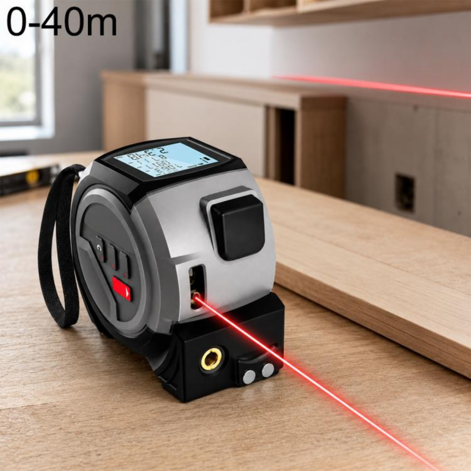 OUXIAOJIANG 3-in-1 40M Digital Laser Measure, Cross Line Laser Level & 5M Steel Tape Measure – High-Precision Electronic Distance Meter with Backlit LED Display - Image 2