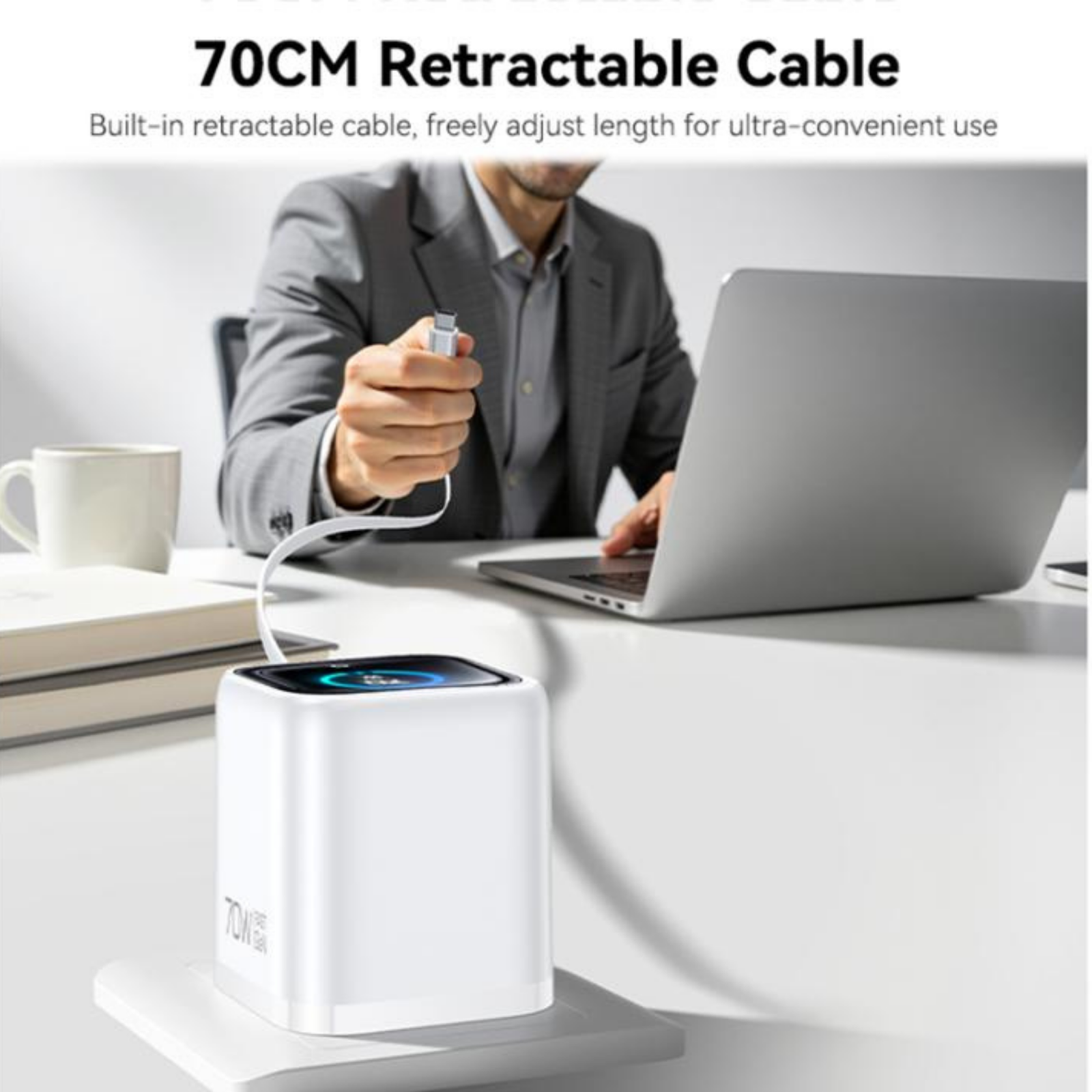 Yesido YC123 70W GaN TFT Display Fast Charger with Retractable Type-C Cable - Image 3