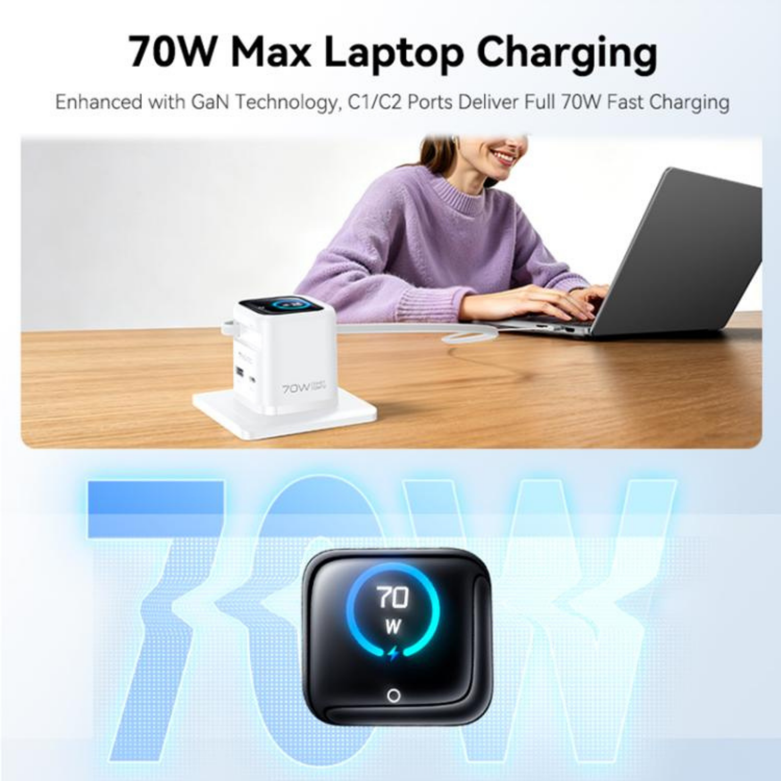 Yesido YC123 70W GaN TFT Display Fast Charger with Retractable Type-C Cable - Image 8