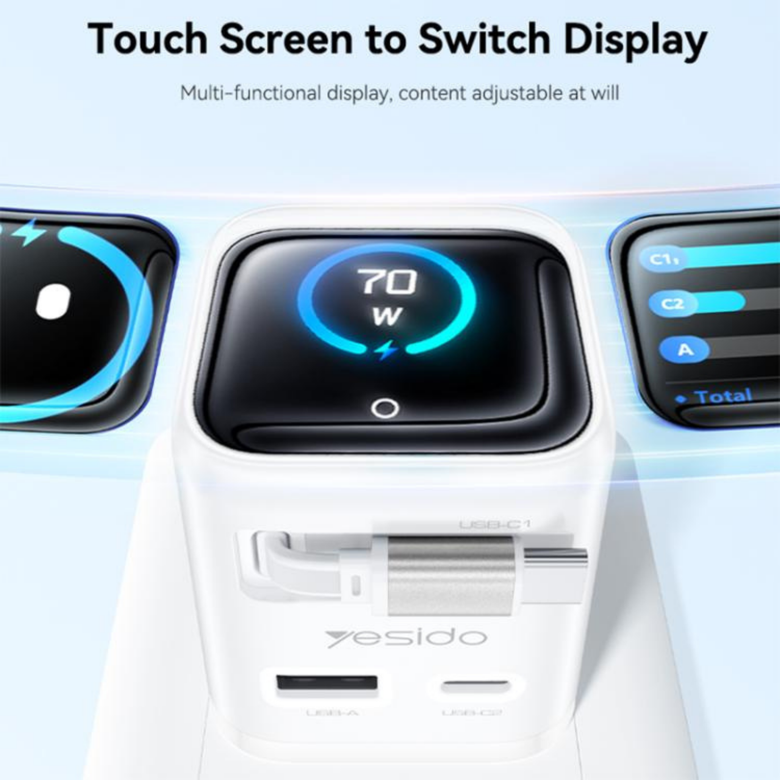 Yesido YC123 70W GaN TFT Display Fast Charger with Retractable Type-C Cable - Image 5