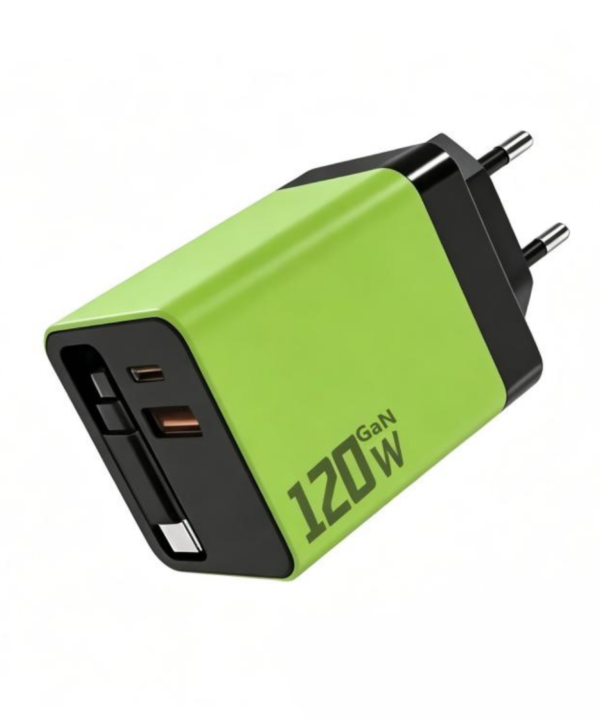 120W GaN Wall Charger with built-in retractable cable
