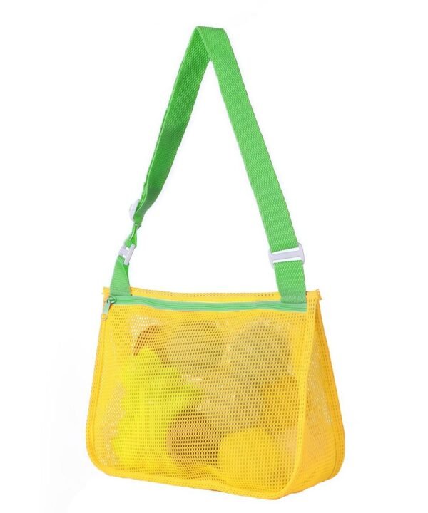 Kids Foldable Mesh Beach Bag & Toy Organizer – Lightweight Single-Shoulder Sand-Away Storage Pouch with Adjustable Strap & Zipper